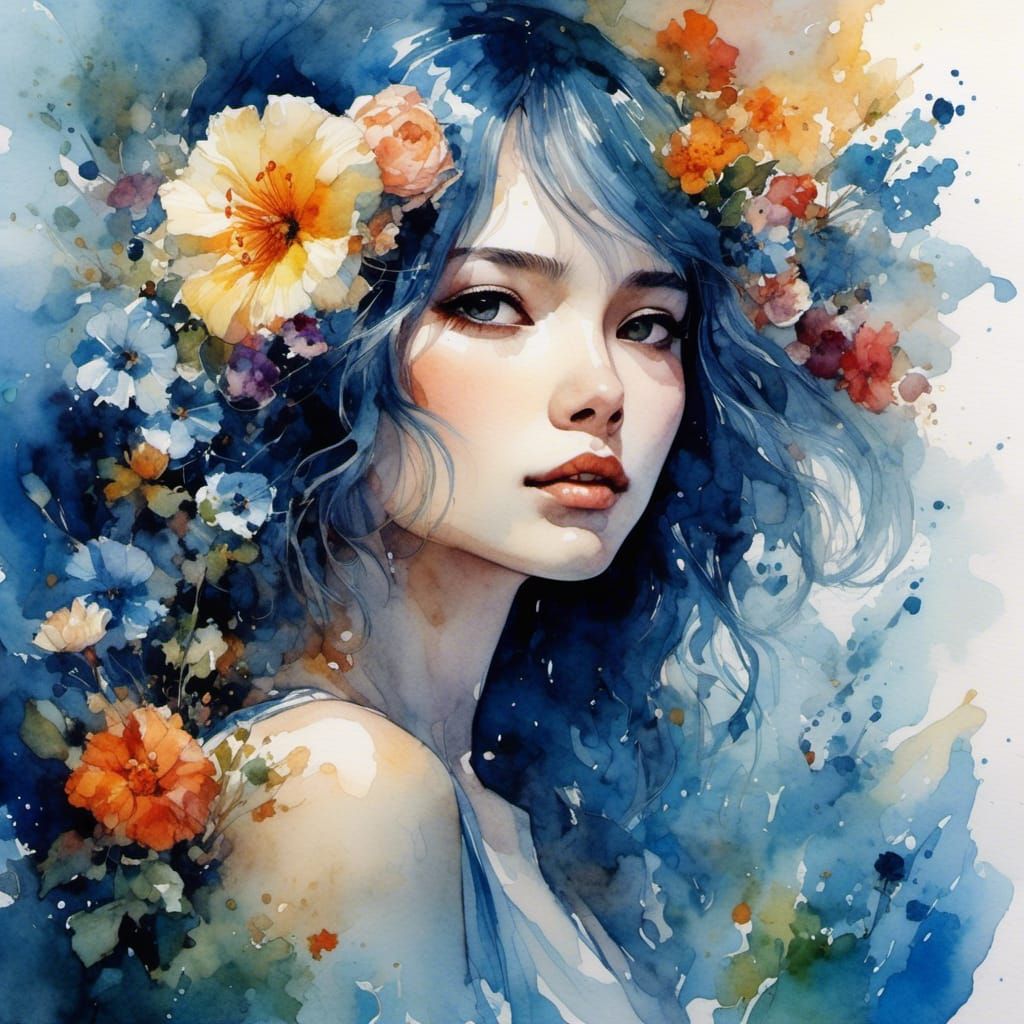 Bolivian Woman in Watercolor Gothic Portrait