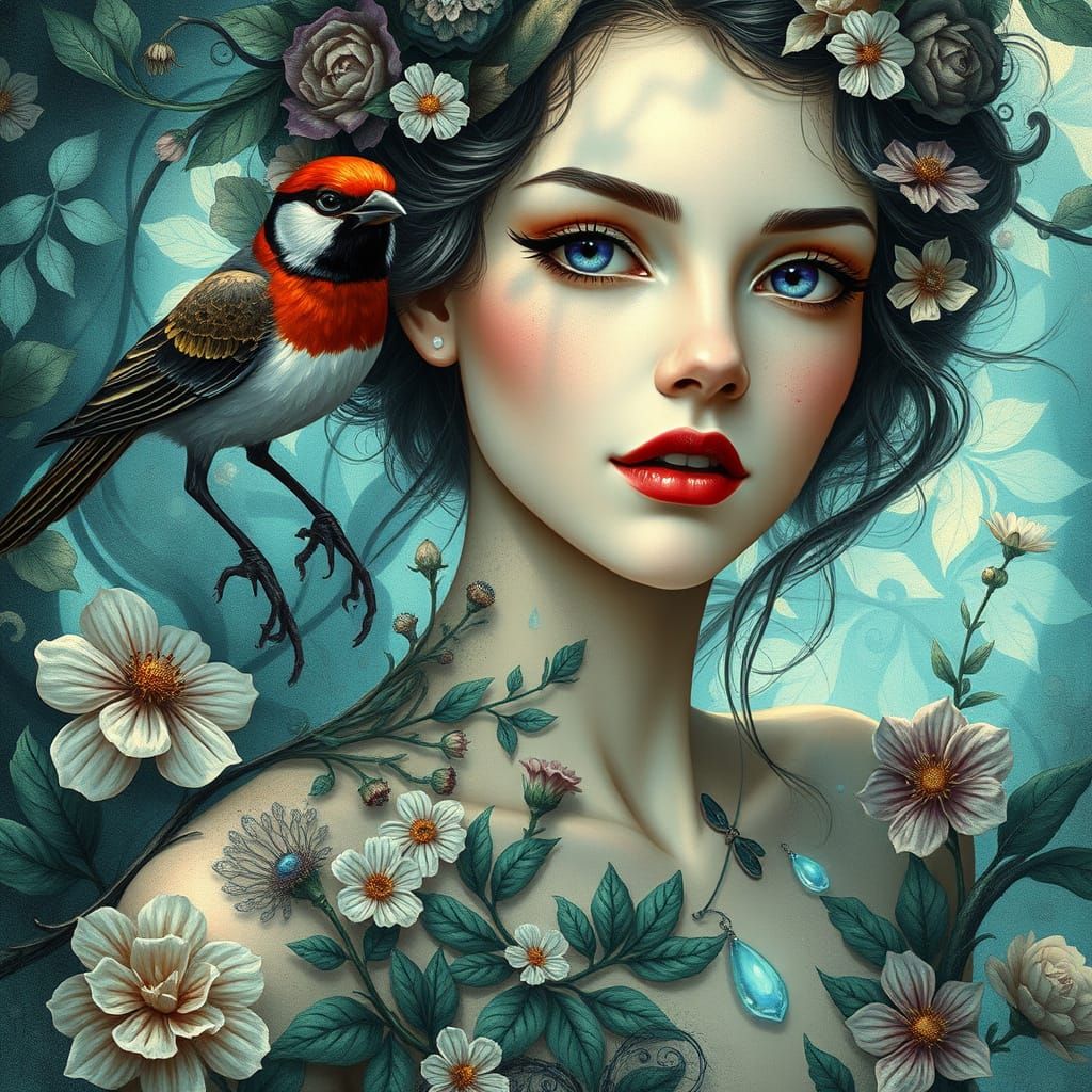 Woman Dancing with Flowers: Expressionist Surrealism