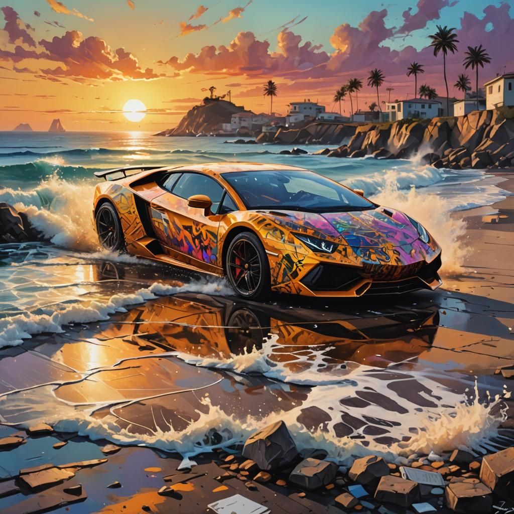 Saffron Lamborghini 350 Sunrise Graffiti Art