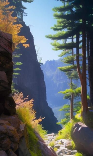 Mountain Hiking Trail Landscape in Romantic Style