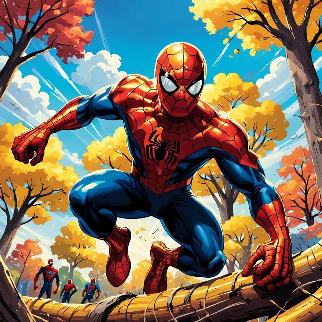 Spider-Man in Colorful Comic Book Landscape