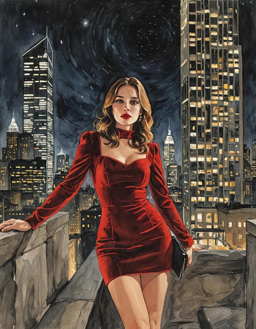 Elegant Girl in Red Dress: Hyperdetailed Portrait