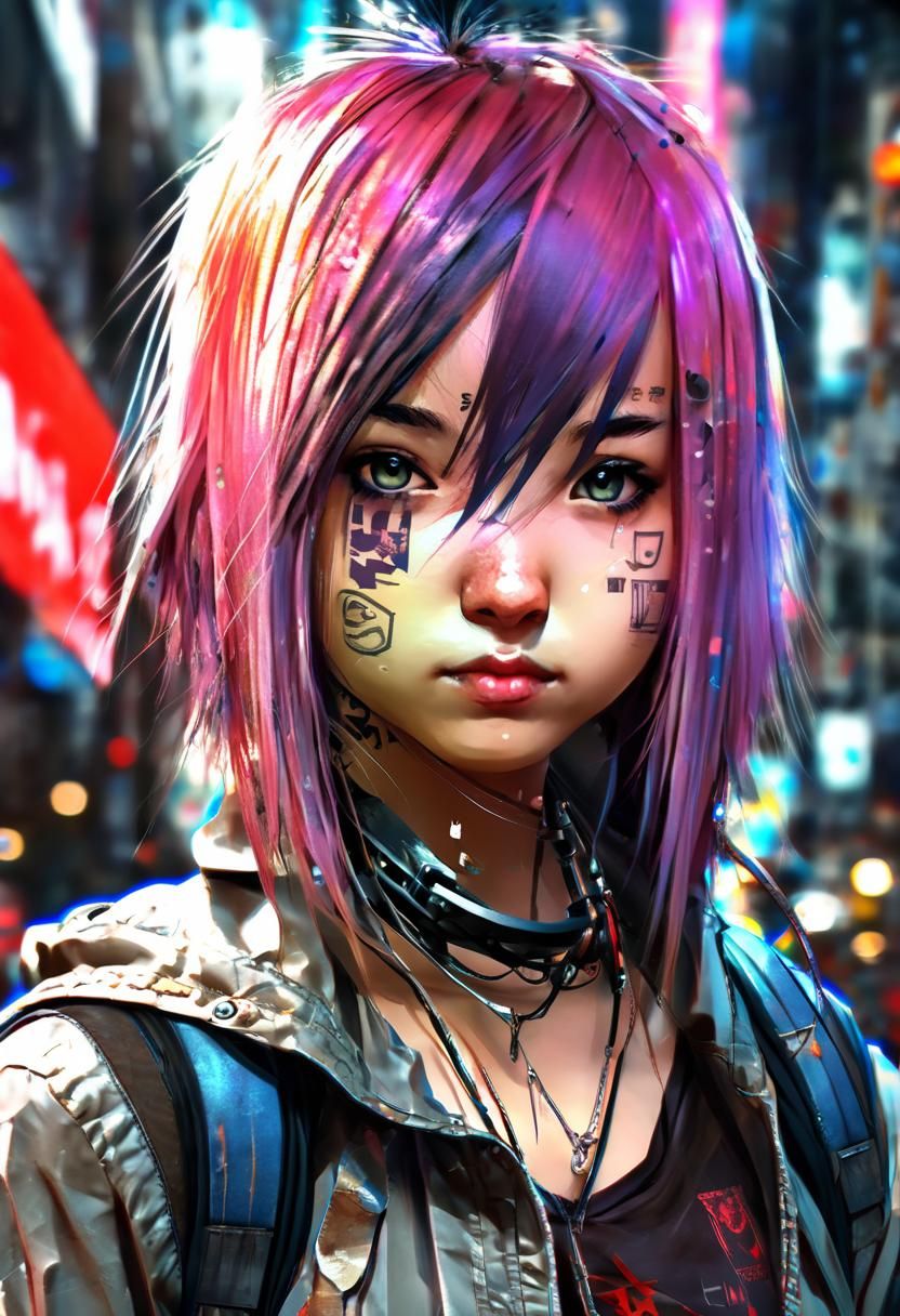 Aetherpunk Anime Girl Portrait in Digital Art Style