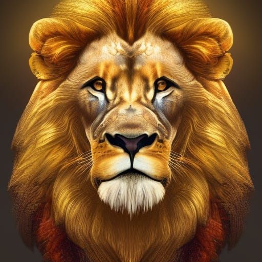 Ornate Golden Lion Gemstone Mandala Portrait