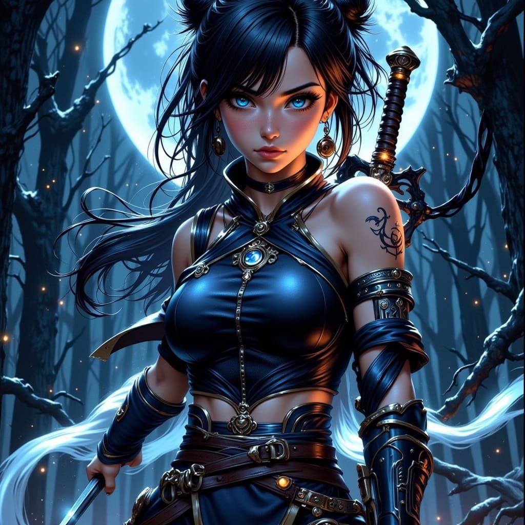 Anime Martial Artist Poses with Mystical Sword