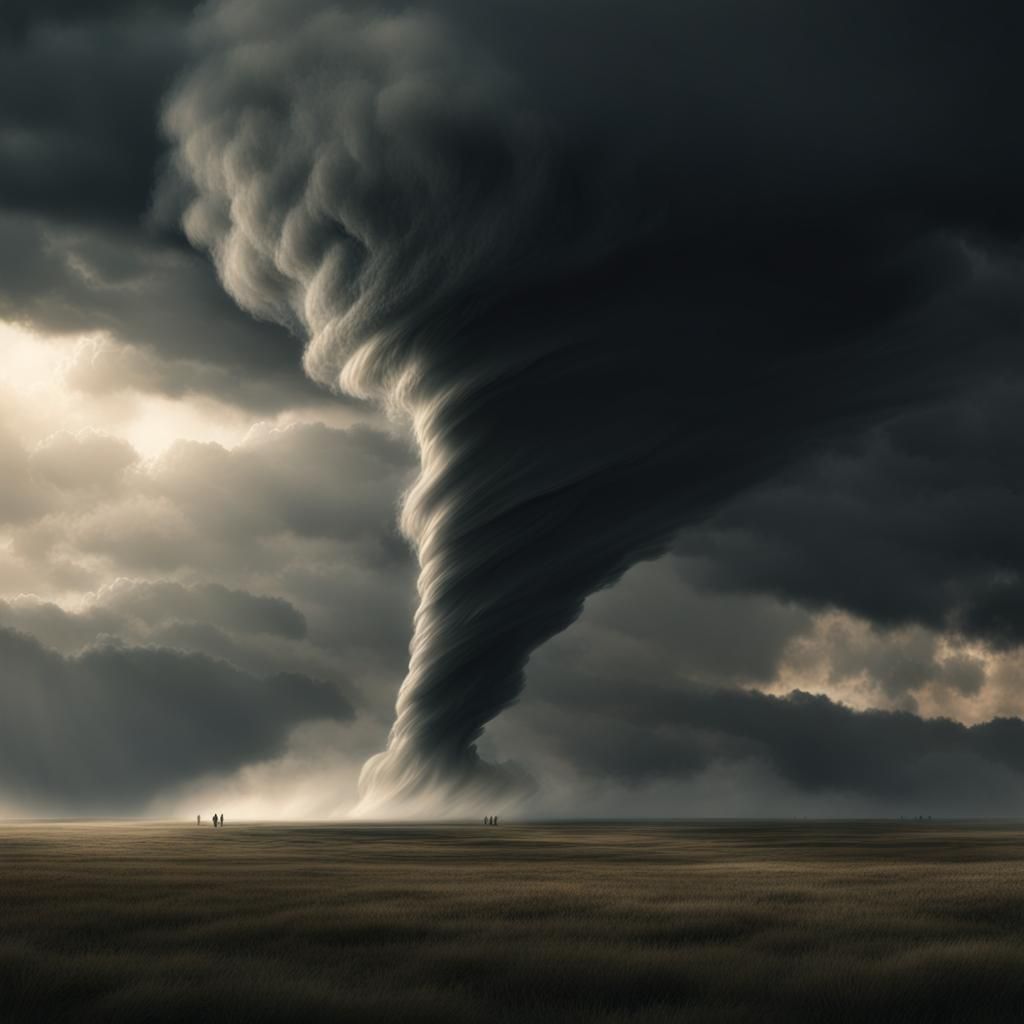 Epic F5 Tornado Under Black Clouds: Digital Painting
