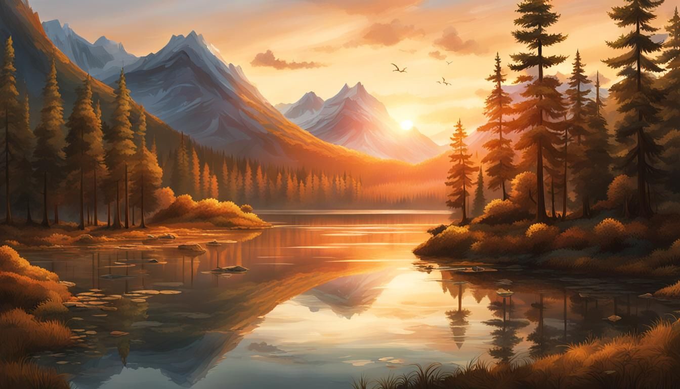 Peaceful Forest Lake at Sunset