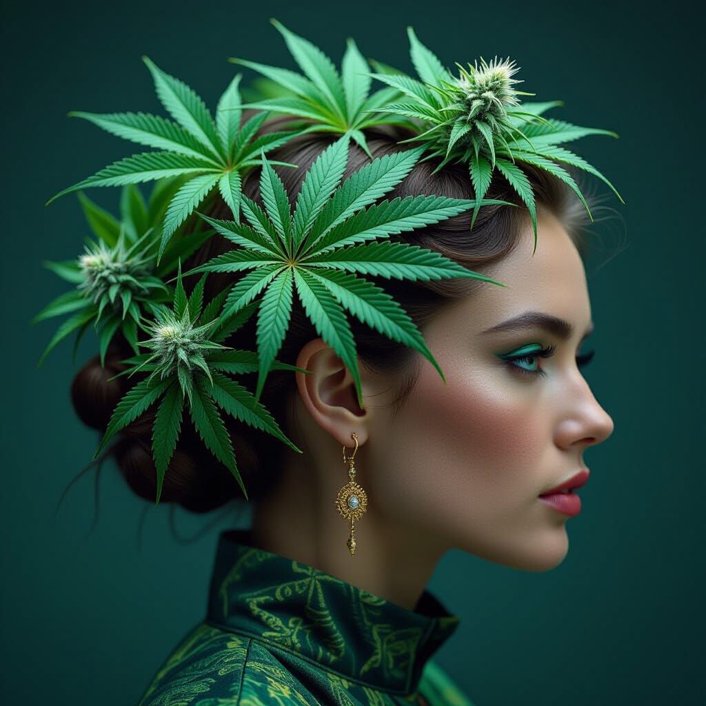 Intricate Cannabis Haircut Design in Hyperrealistic Style