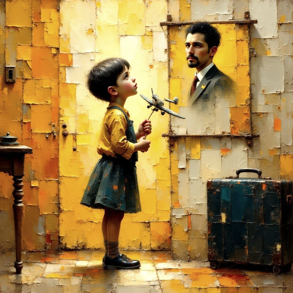 Father and Son Bond in Impasto Oil Painting