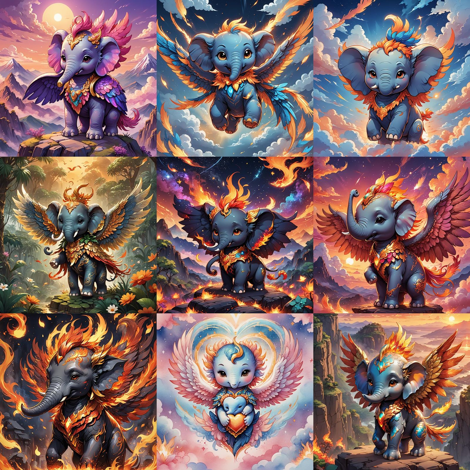 Chibi Elephant Phoenix in Anime Style