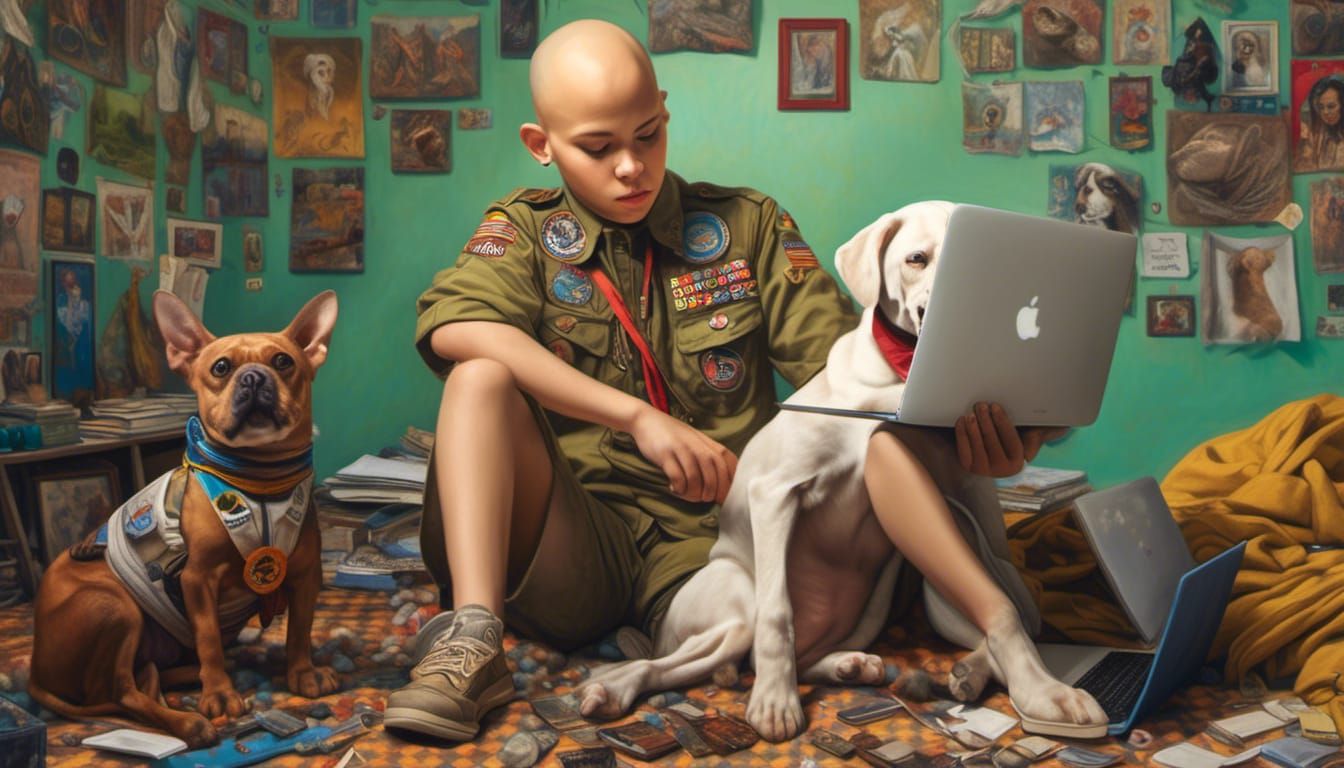 Hyperreal Transgender Boy Scout With Macbook