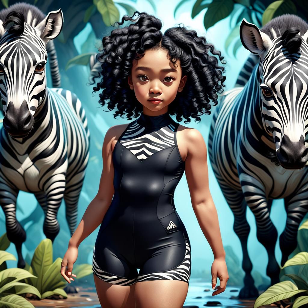 Blasian cutie wearing zebra shorts unitard outfit