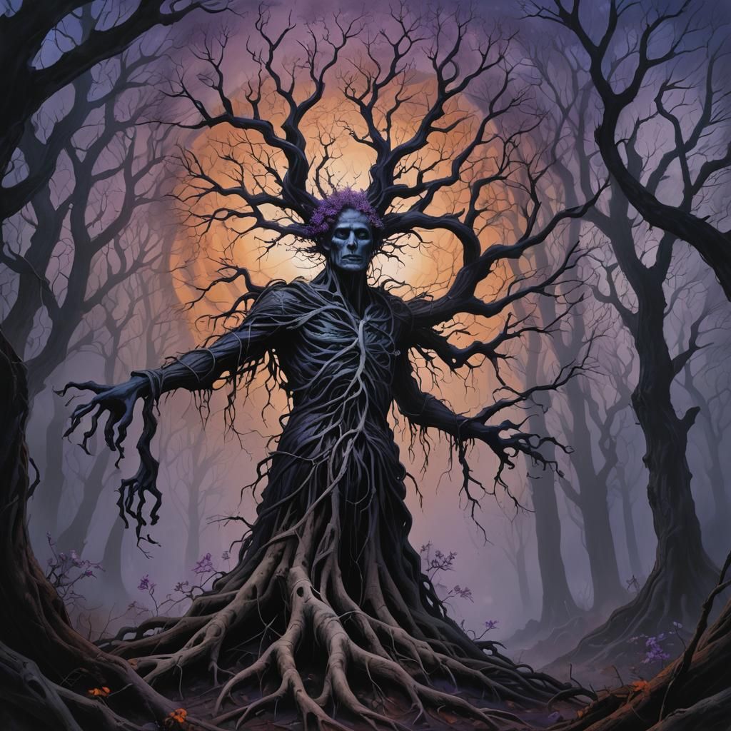 Melancholic Figure in Dark Surreal Forest