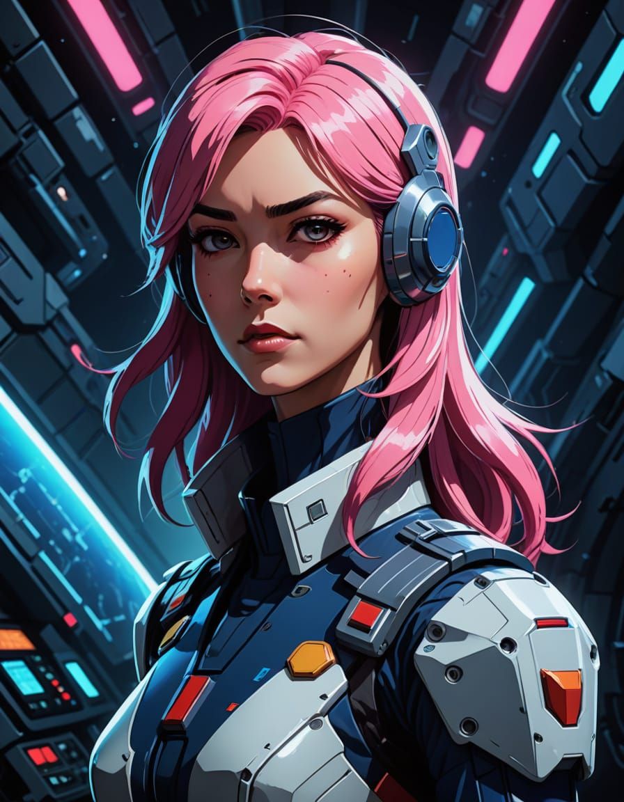 Retro-Futuristic Anime Captain in Command