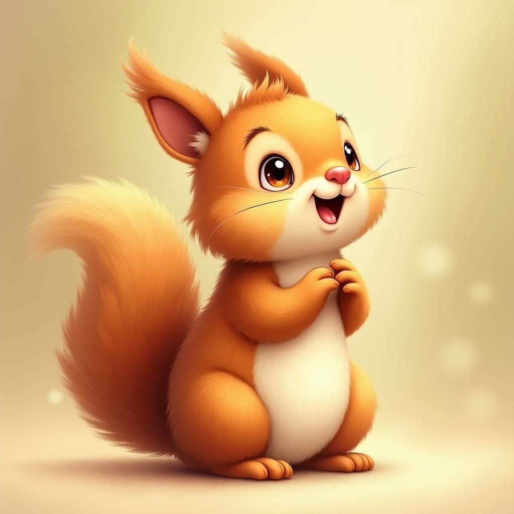 Adorable Fluffy Squirrel in Storybook Illustration Style