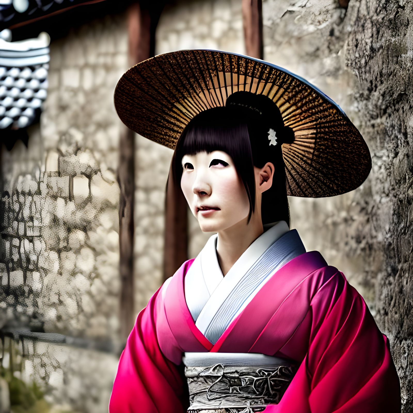Beautiful Japanese Woman in Medieval Town, 4K