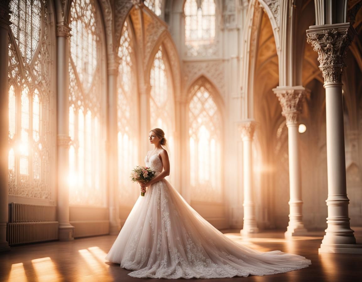 Bride in Lace Cathedral at Magic Hour