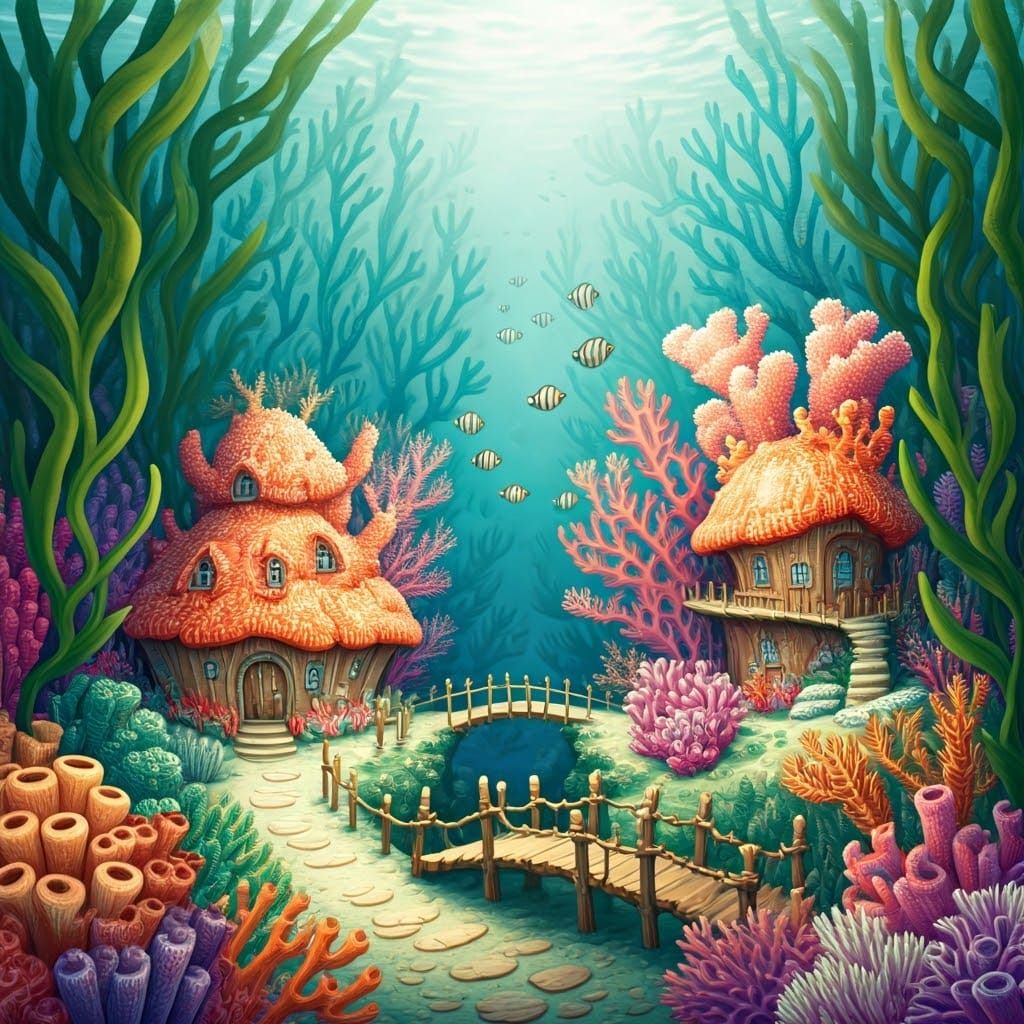 Coral Reef Village Inspired by Naive Art