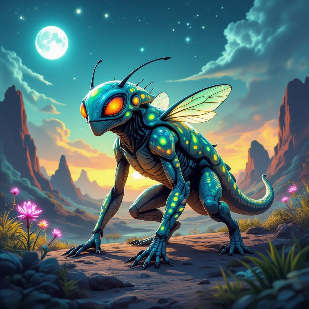 Bioluminescent Alien Species in Sci-Fi Landscape