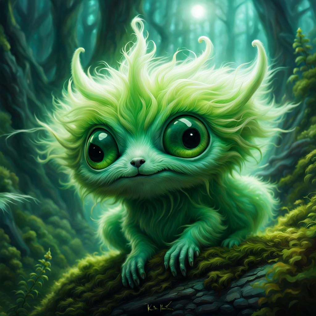 Adorable Green Alien Creature in Fantasycore Style