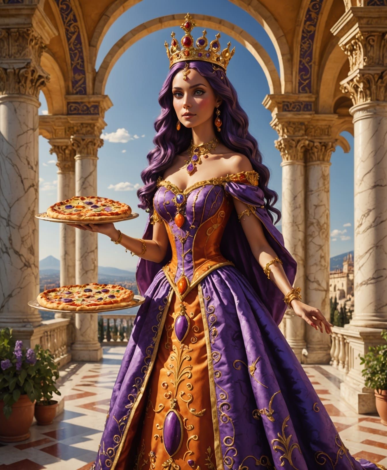 Elegant Pizza Princess in Italian Palace