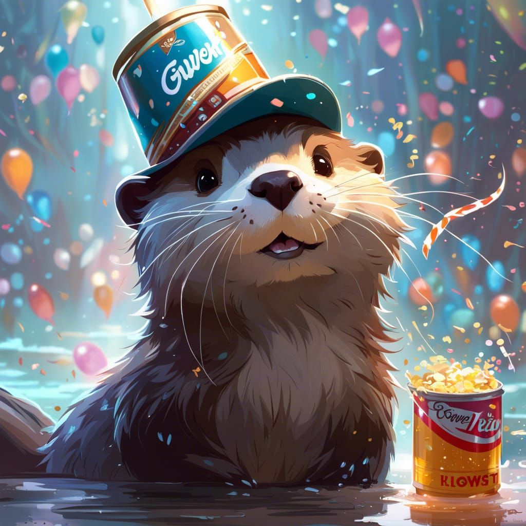 Adorable Otter Celebrates with Rootbeer in Guweiz Style