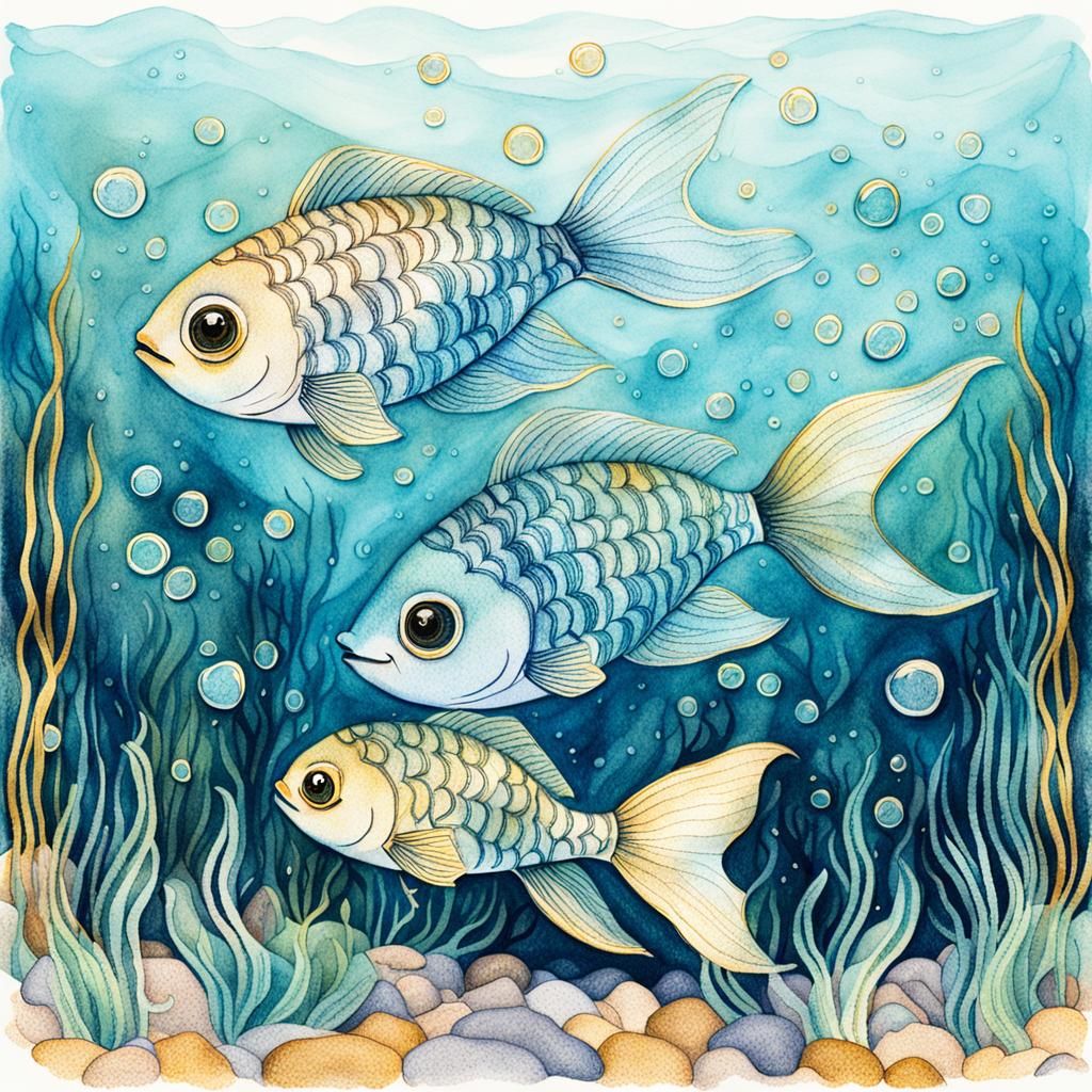 Whimsical Fish Friends in a Serene Underwater Scene