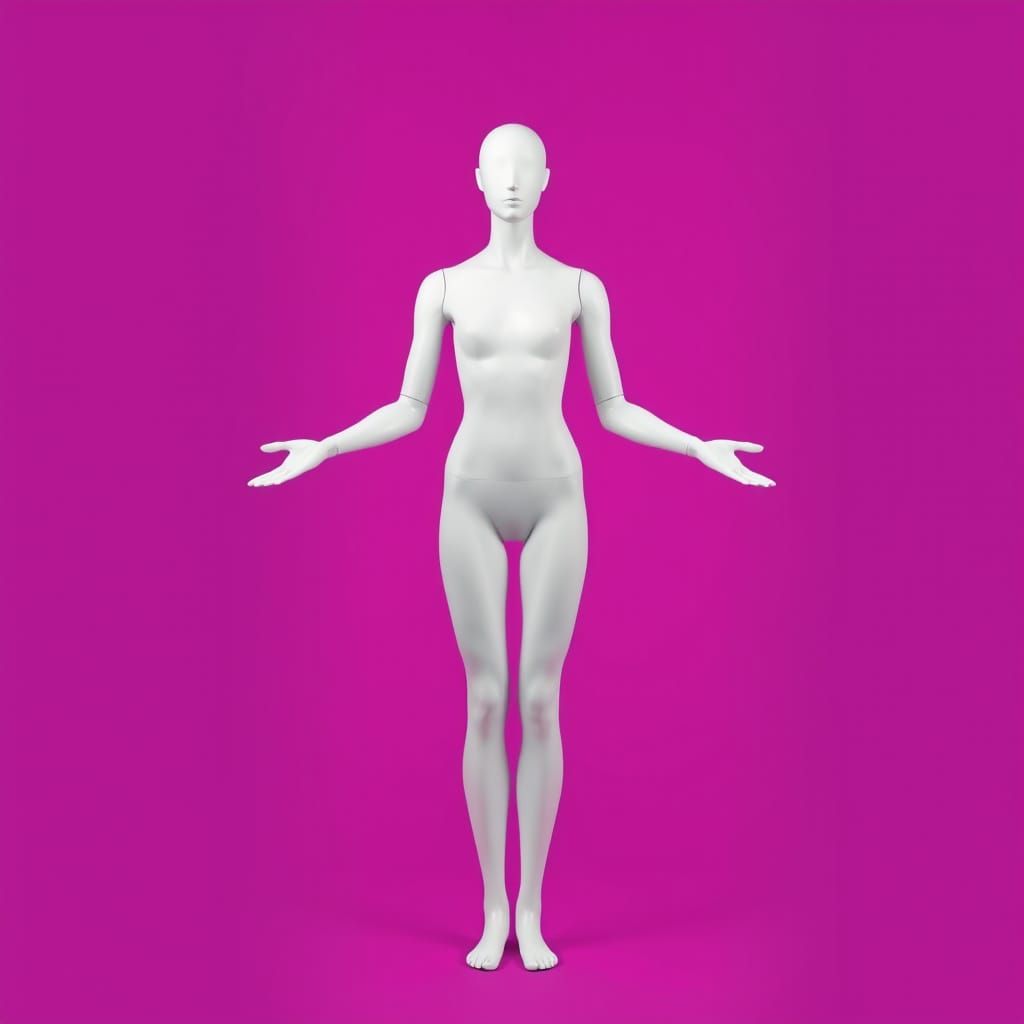 Smooth Androgynous Mannequin in Neon Magenta Studio Lighting