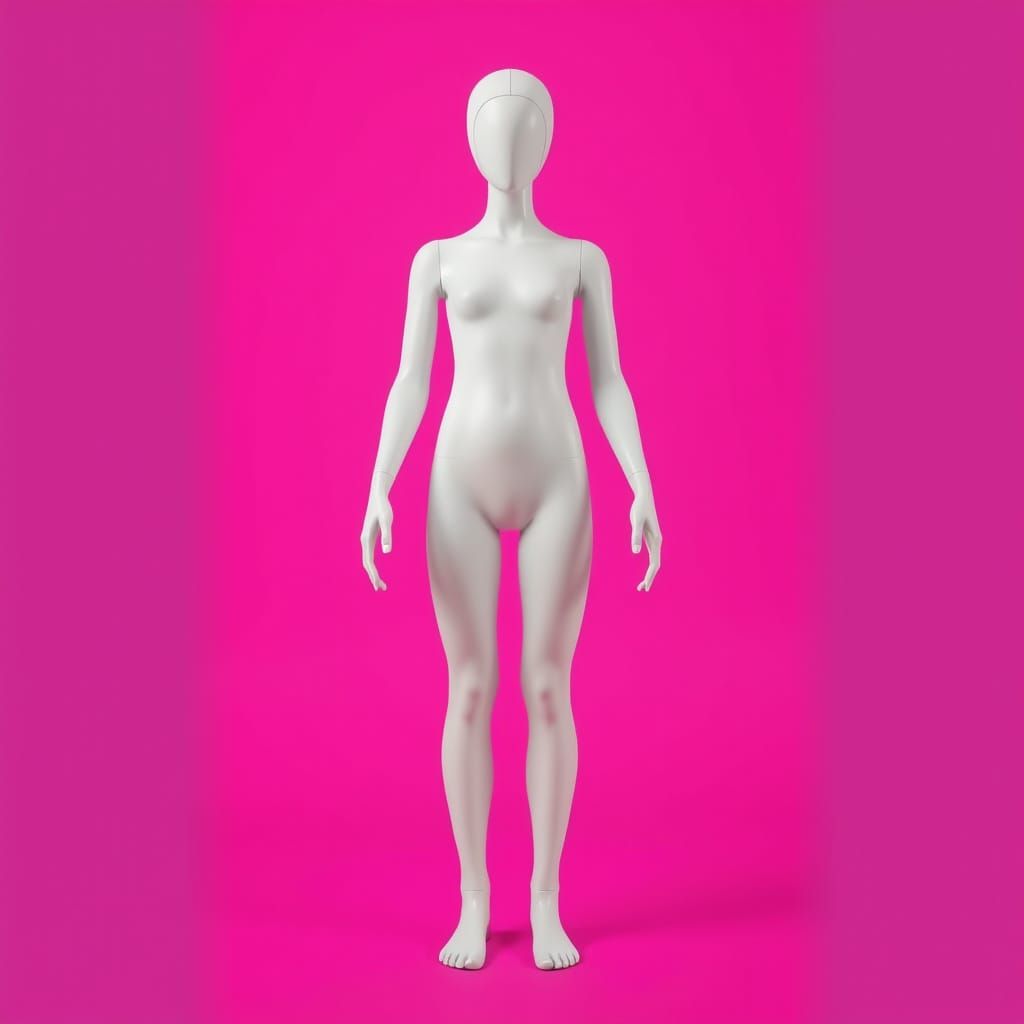Smooth Androgynous Mannequin in Neon Magenta Studio Lighting