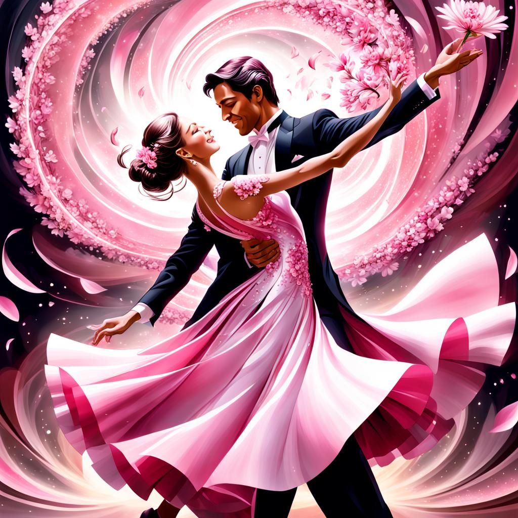 Pink Petals Swirl Around Ballroom Couple