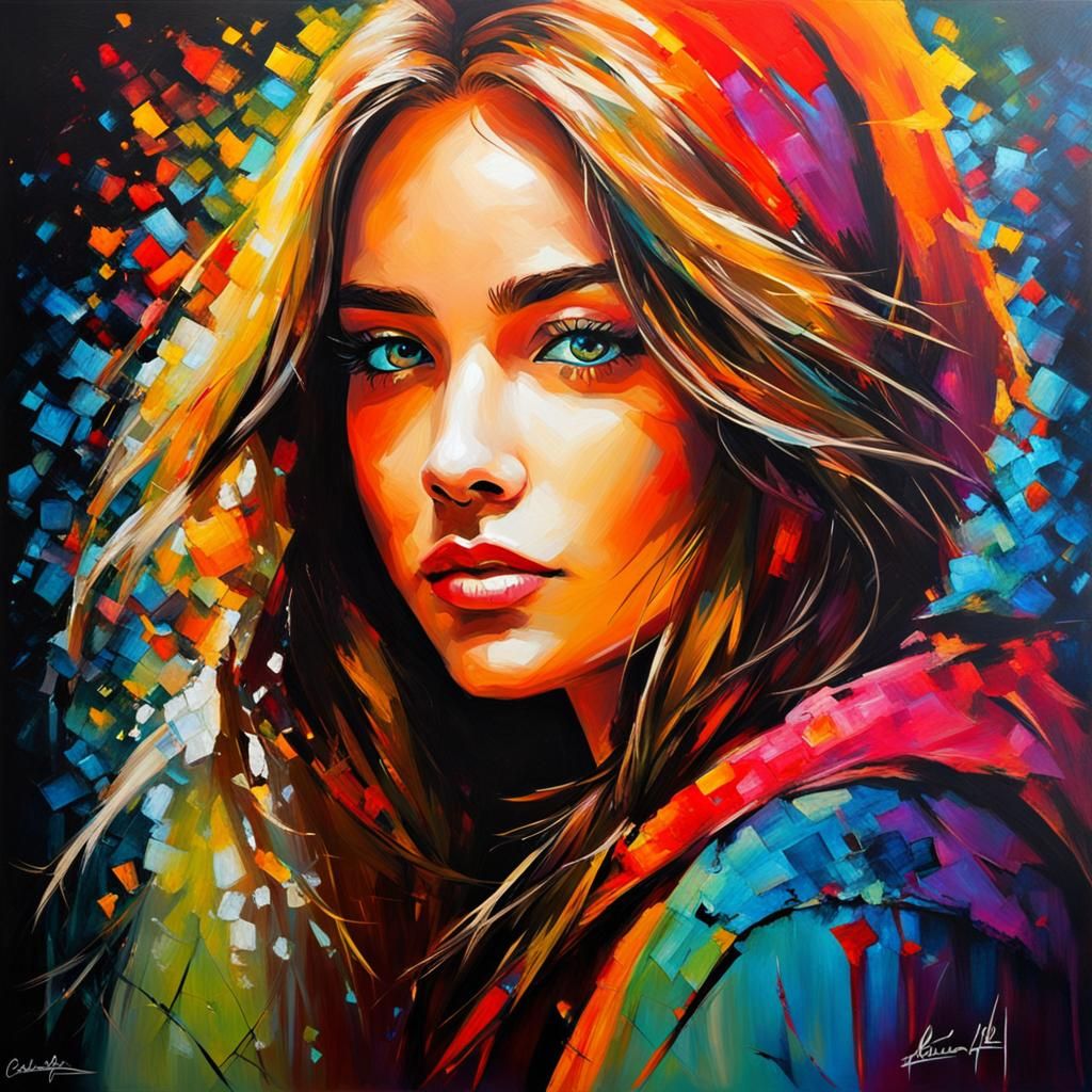 Colorful Impasto Painting of a Pretty Girl