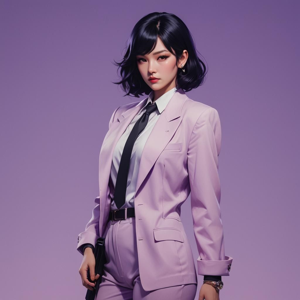 Mafia Lady in 80s Pastel Neon Style