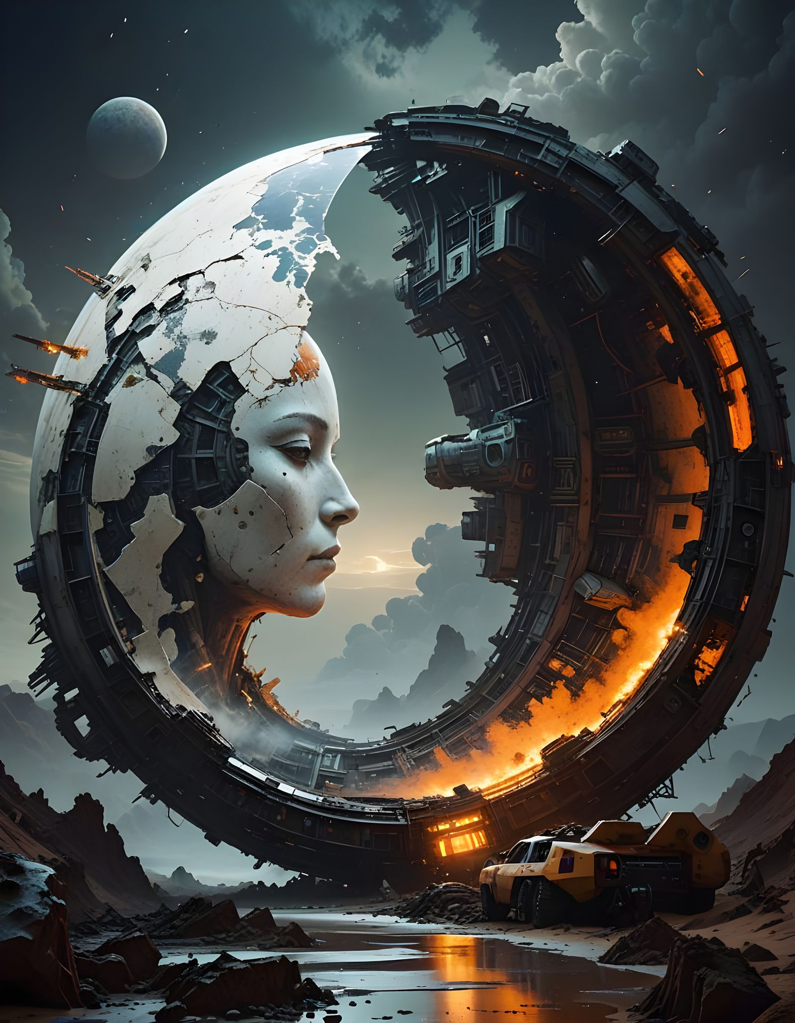 Abandoned Alien Spaceport Under Binary Sunset