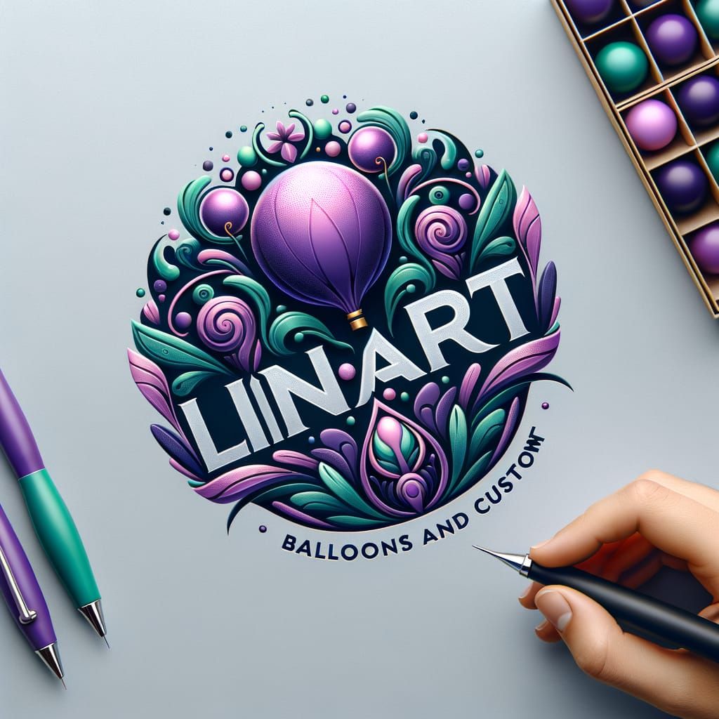 LinArt Logo Design: Joyful Purple & Green Balloon Theme