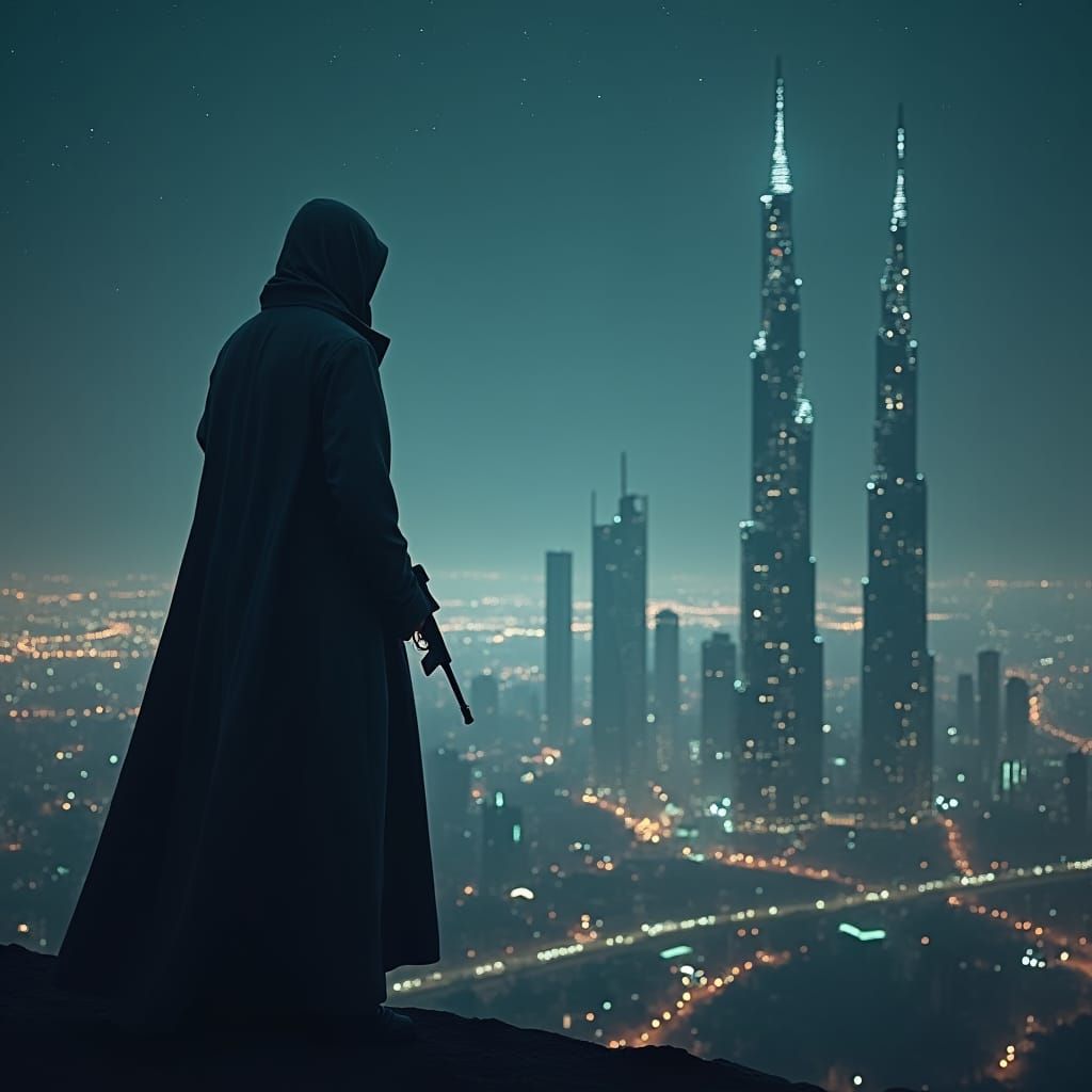 Futuristic Kuwait City at Night in Cyberpunk Style