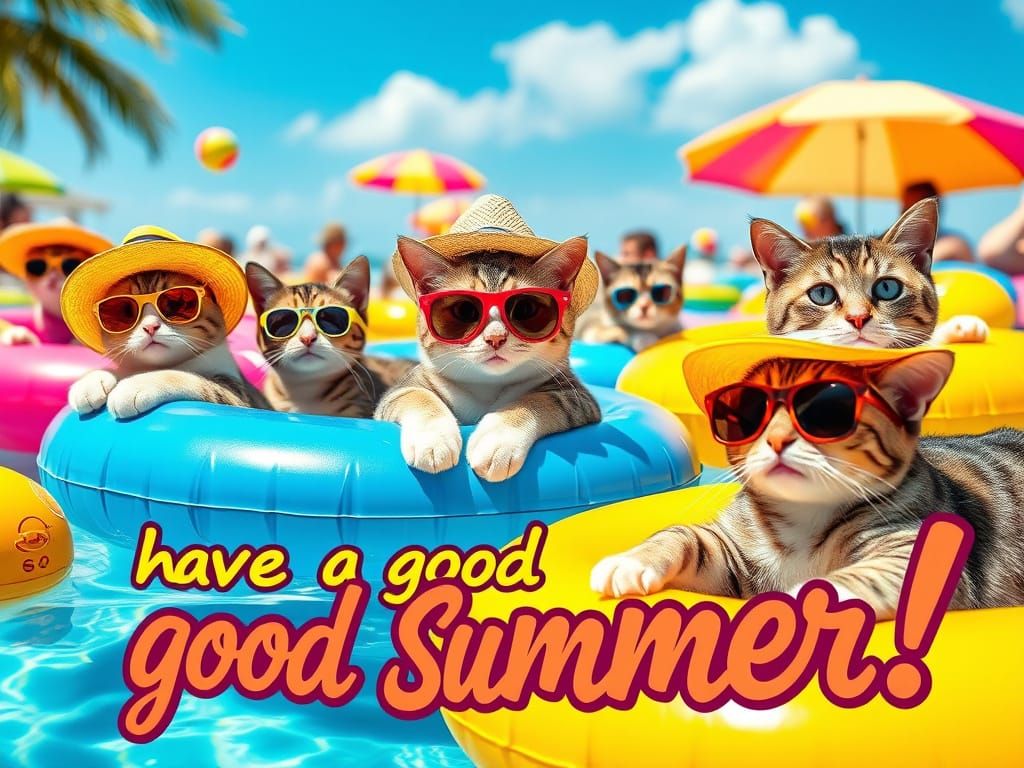 Cats' Pool Party in Photorealistic Style