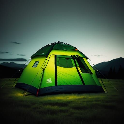 Neon Green Camping Scene as Hyperrealistic Oil Painting