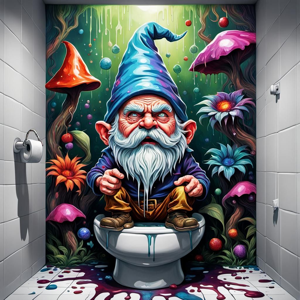 Angry Garden Gnome on Toilet, Psychedelic Art