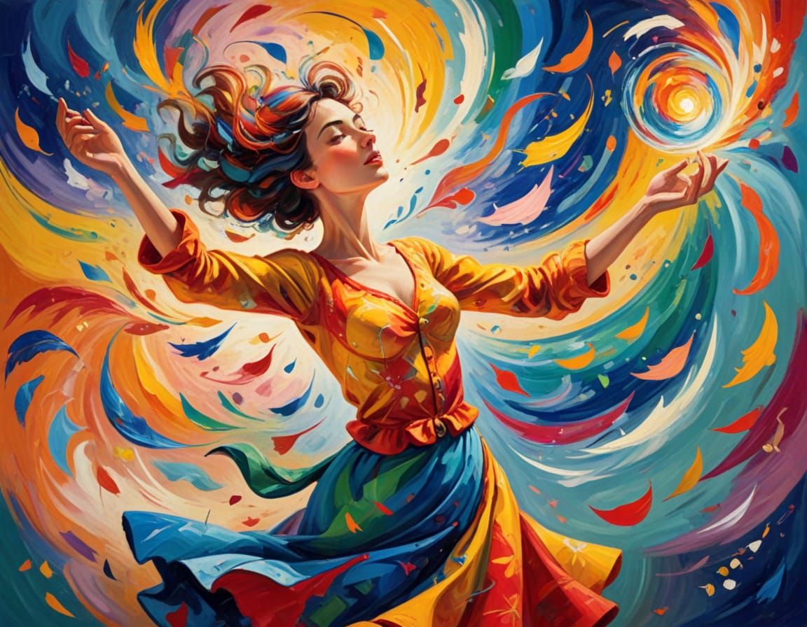 Whimsical Saltimbanque in Vibrant Expressionist Dream