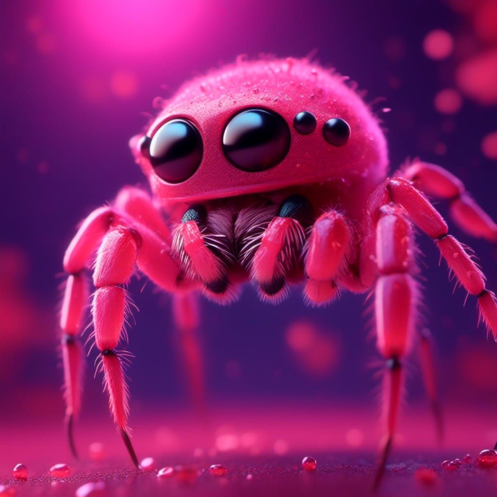 Pink Jumping Spider in Pixar-style 3D Art