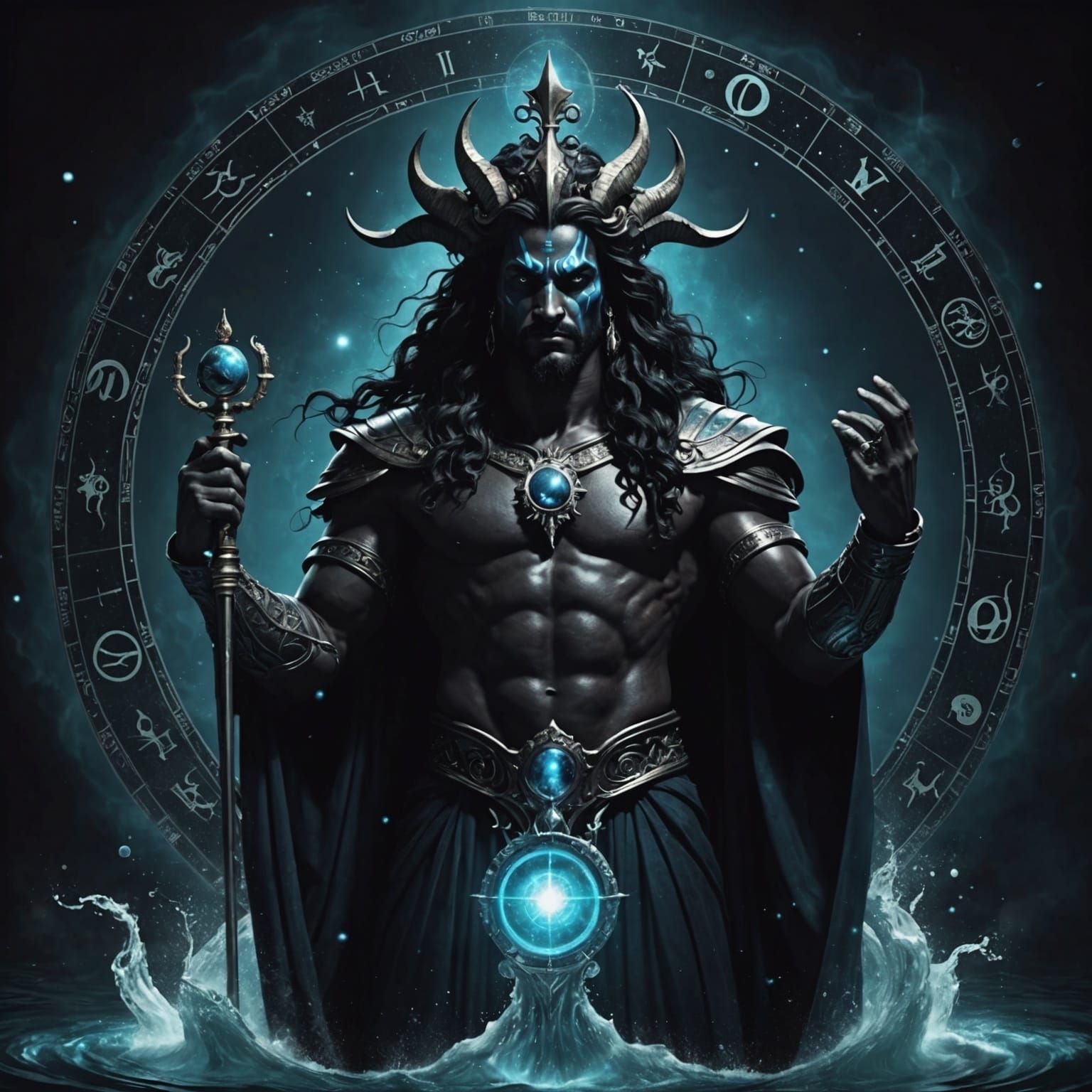 Dark Aquarius Demi-God Horoscope Art