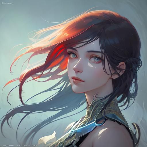 Double Exposure Manhwa Art: Red-Haired Woman's Journey