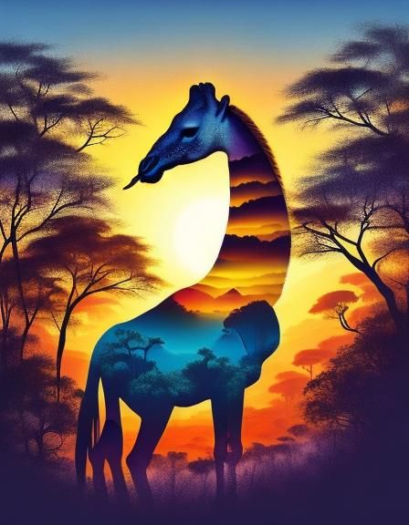 Surreal Giraffe in African Savannah Photography