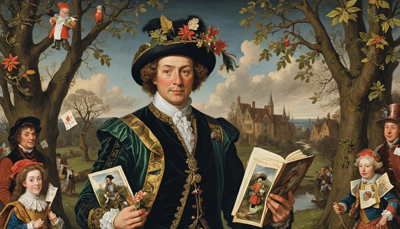 Nobleman with Christmas Cards in Surreal Landscape
