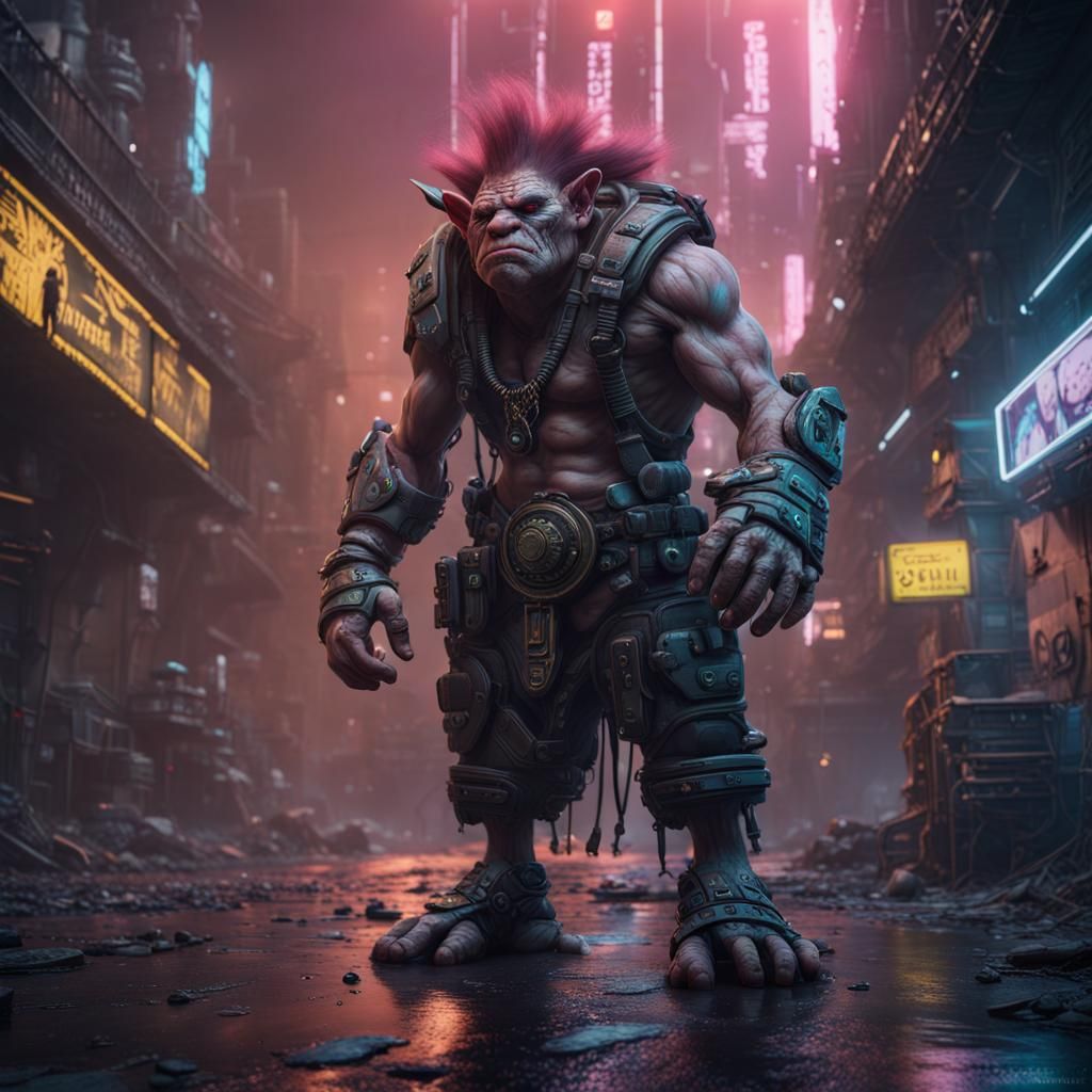 Cyberpunk Troll: Detailed Fantasy Concept Art