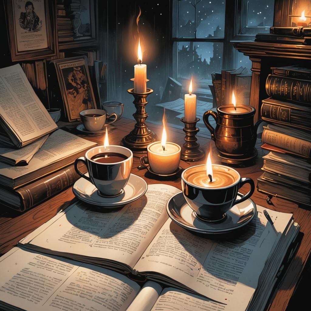 Coffee, Book, and Candle in Comic Book Art