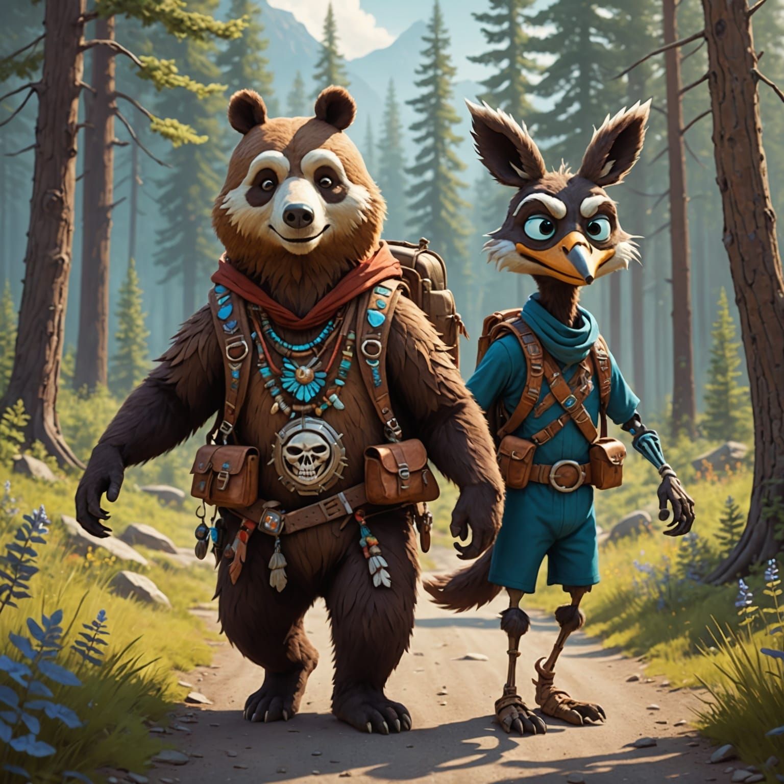 Magical Skeletal Shaman and Backpacking Bear