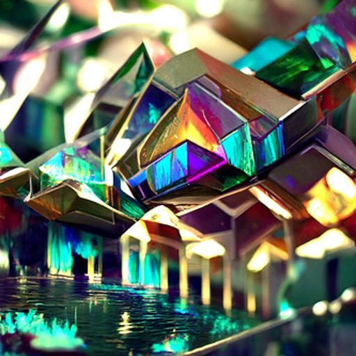 Iridescent Bismuth Palace on the River in VRay