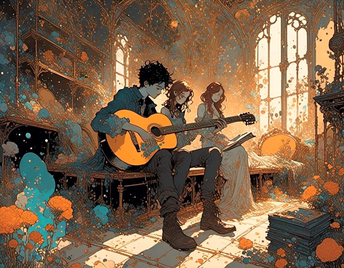 boy strumming a guitar