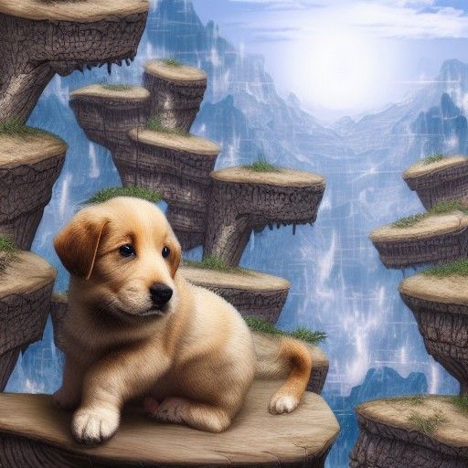 Puppy in Cityscape: Detailed Matte Painting